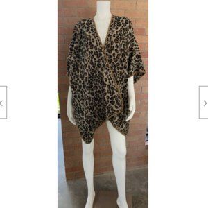 OPEN FRONT LEOPARD PRINT JACKET WRAP SWEATER OS